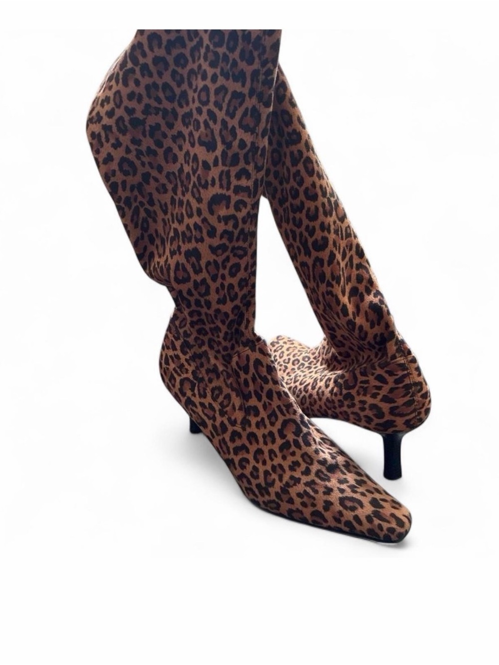 Rampage Leopard-Print Knee-High Stiletto Boots in Brown